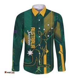 Australia Socceroos 2026 Custom Long Sleeve Button Shirt Go Aussie Kangaroo National Color LT14