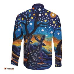 Australian Night Sky Landscape Long Sleeve Button Shirt Aboriginal Dreamtime Story LT9