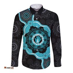 Australia Ovarian Cancer Awareness Long Sleeve Button Shirt Brave Strong Teal Ribbon Aboriginal Art LT14
