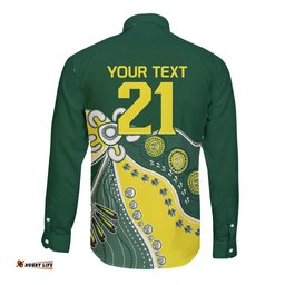 Custom Cricket Aussie Pride Long Sleeve Button Shirt Indigenous Inspired LT9