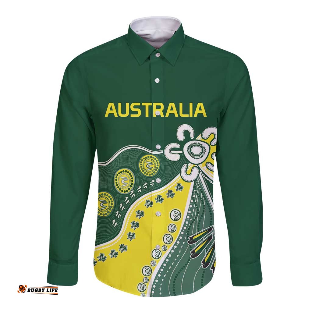 Custom Cricket Aussie Pride Long Sleeve Button Shirt Indigenous Inspired LT9