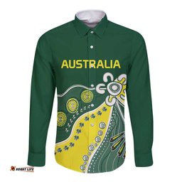 Custom Cricket Aussie Pride Long Sleeve Button Shirt Indigenous Inspired LT9