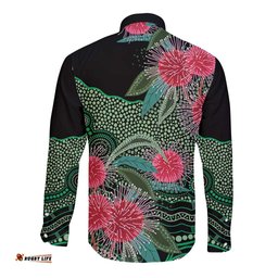 Australia Hakea Long Sleeve Button Shirt Aussie Native Flowers Indigenous Art LT14