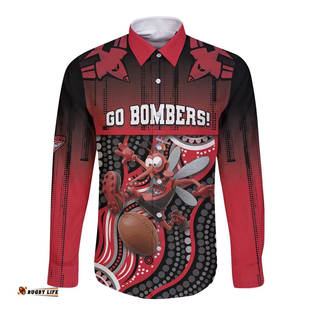 Custom Essendon Go Bombers Long Sleeve Button Shirt Don The Sash DT05