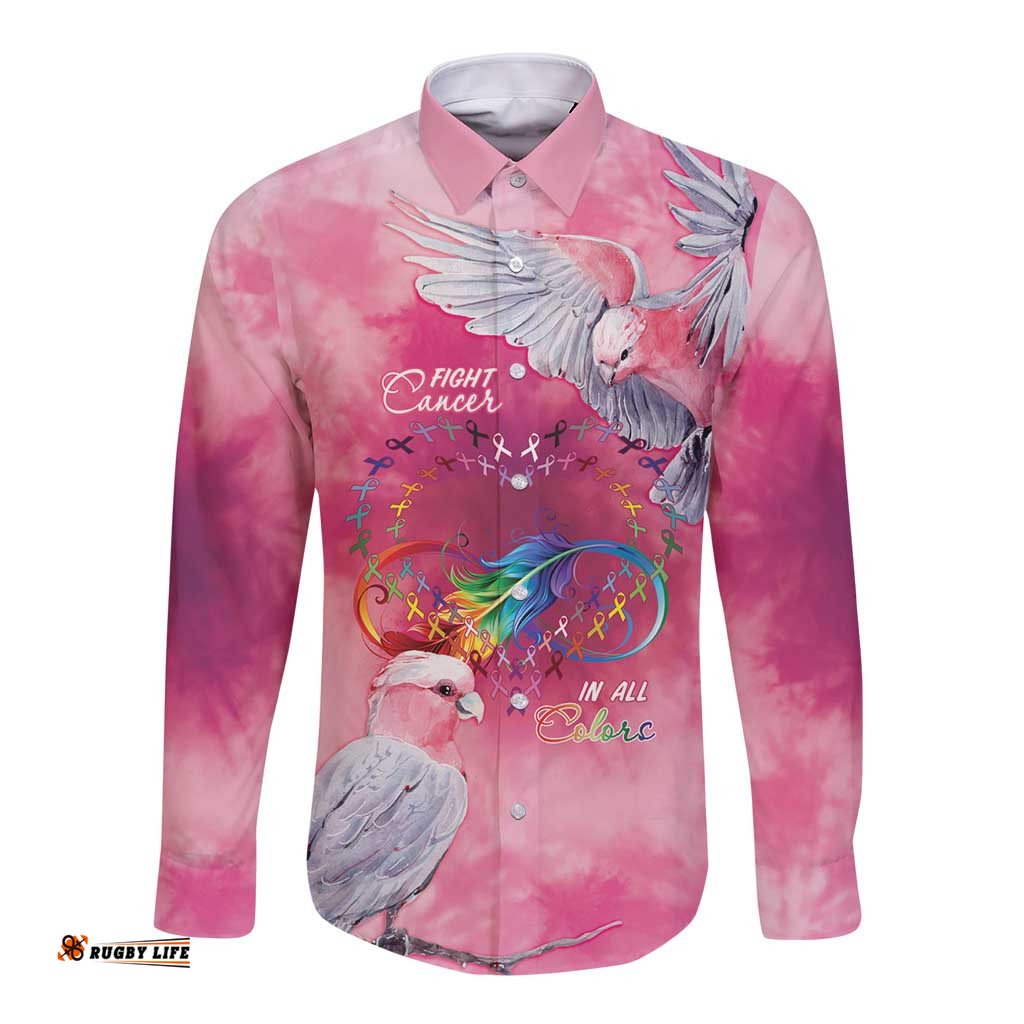 Australia Fight Cancer In All Colors Long Sleeve Button Shirt Galah Pink Tie Dye LT7