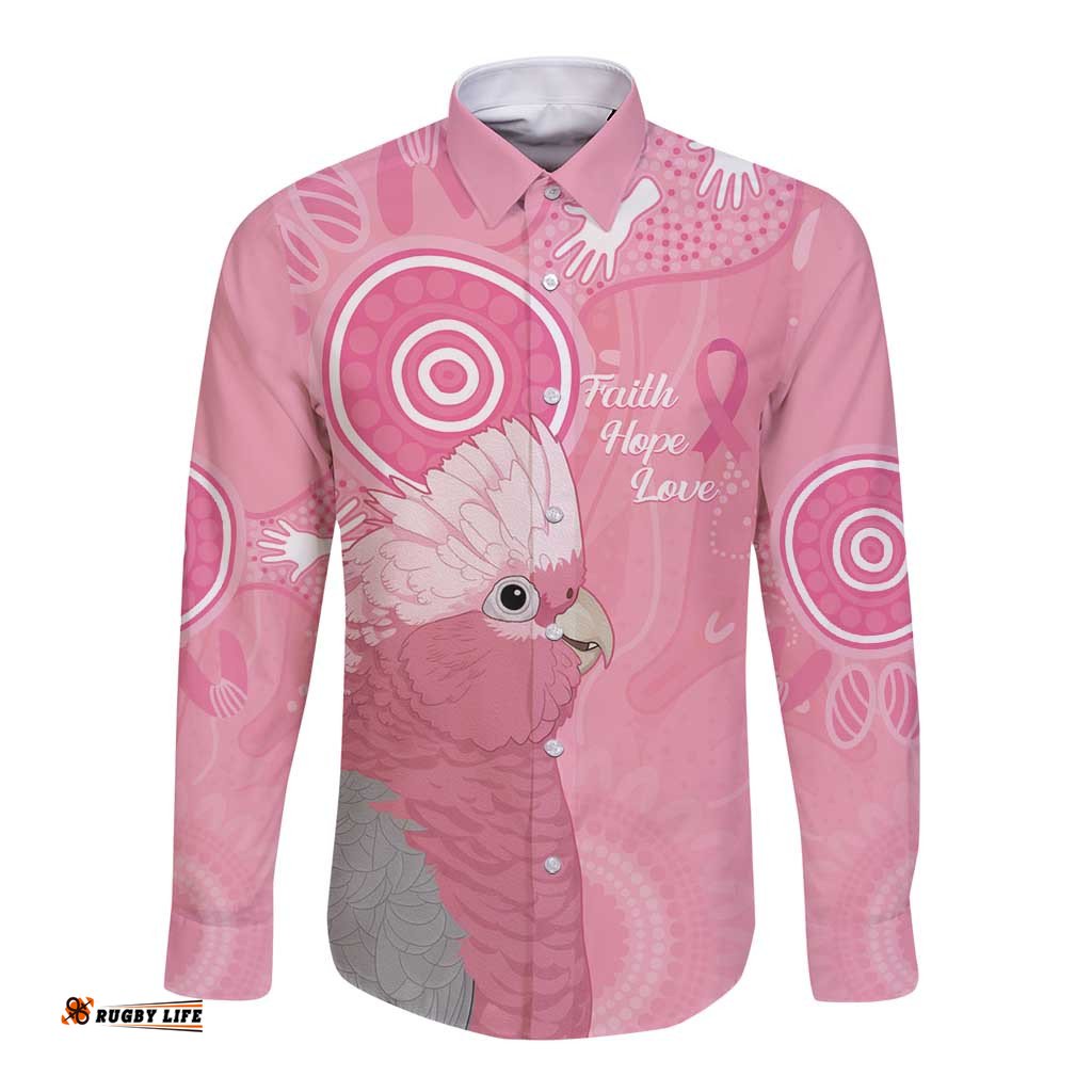 Australia Breast Cancer Awareness Long Sleeve Button Shirt Galah Faith Hope Love Pink Month LT14