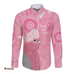 Australia Breast Cancer Awareness Long Sleeve Button Shirt Galah Faith Hope Love Pink Month LT14