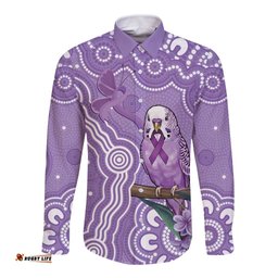 Australia Epilepsy Awareness Long Sleeve Button Shirt Purple Budgerigar Plumeria Aboriginal LT14