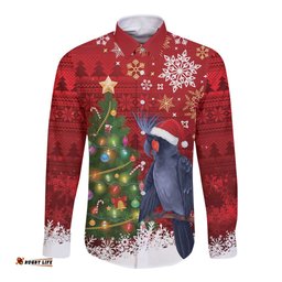 Australia Palm Cockatoo Christmas Long Sleeve Button Shirt Goliath Cockatoo Santa Merry Chrissie LT14