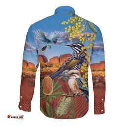 Australia Native Bird Uluru Ayers Rock Long Sleeve Button Shirt LT9
