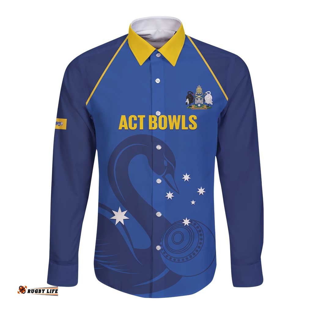 Custom ACT Bowls Australia Long Sleeve Button Shirt Go Australian Capital Territory Swan LT14