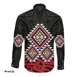 Kia Ora Aotearoa Long Sleeve Button Shirt 2025 Pasifika Maori Taniko Motifs LT14