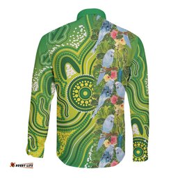 Budgerigar Australia Long Sleeve Button Shirt Aussie Common Parakeet Indigenous Art LT14