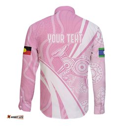 Australia Bowls Personalised Indigenous Pink Round Long Sleeve Button Shirt LT7