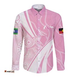 Australia Bowls Personalised Indigenous Pink Round Long Sleeve Button Shirt LT7