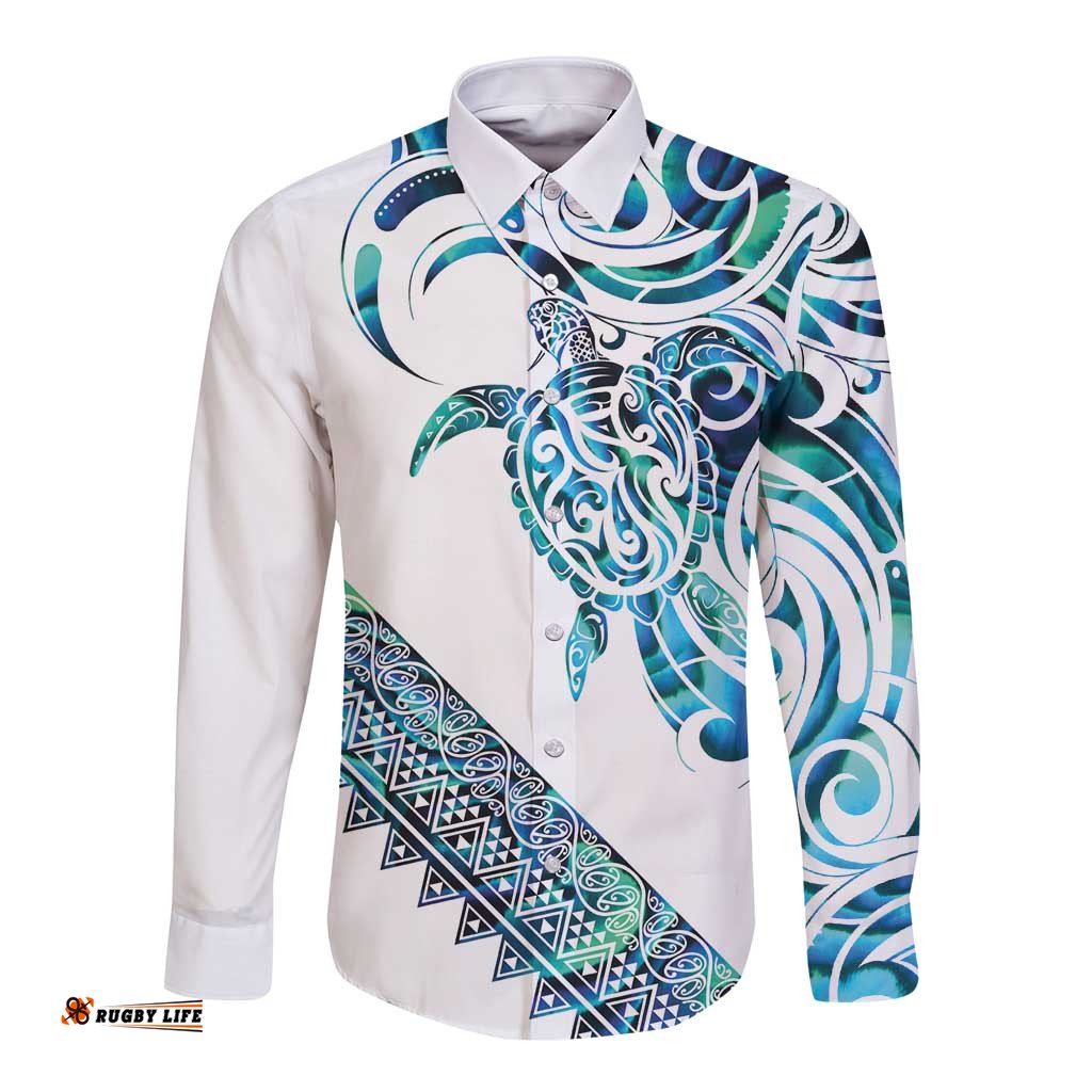 Kahui Whetu Paua shell Kowhaiwhai Taniko Personalised Long Sleeve Button Shirt Turtle Tattoo Maori Tribal Style LT9