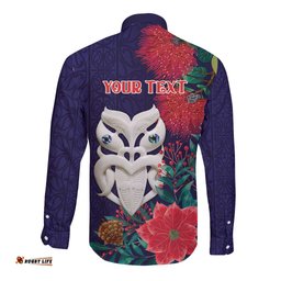 Maori Wheku Meri Kirihimete Personalised Long Sleeve Button Shirt All Blue Indigenous Maori Motif LT9