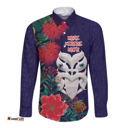 Maori Wheku Meri Kirihimete Personalised Long Sleeve Button Shirt All Blue Indigenous Maori Motif LT9