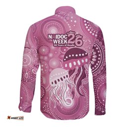 NAIDOC Deadly 50 Years Long Sleeve Button Shirt Jellyfish Aboriginal Culture Inspired Pink LT9