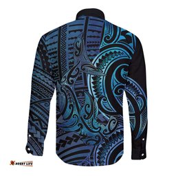 New Zealand Hammerhead Shark Long Sleeve Button Shirt Maori Haehae Mangopare Galaxy LT14