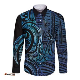 New Zealand Hammerhead Shark Long Sleeve Button Shirt Maori Haehae Mangopare Galaxy LT14