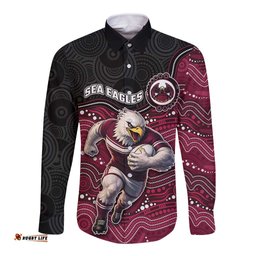 Custom Sea Eagles Long Sleeve Button Shirt Bird Mascot With Aboriginal Indigenous DT05