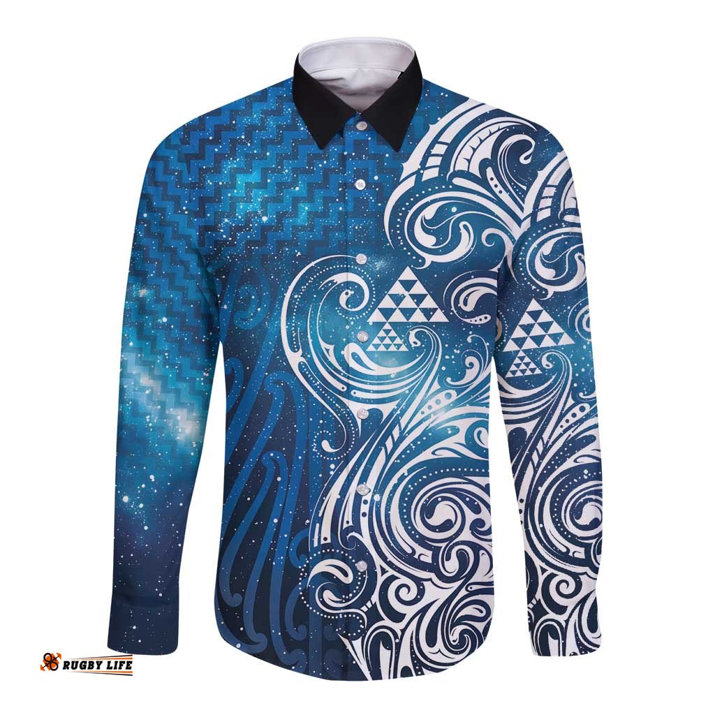Matariki Galaxy Long Sleeve Button Shirt Maori Taniko Pattern LT9