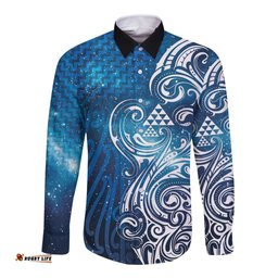 Matariki Galaxy Long Sleeve Button Shirt Maori Taniko Pattern LT9