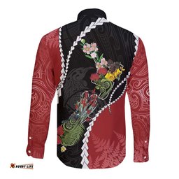New Zealand Christmas Long Sleeve Button Shirt Flora Map with Birds LT7