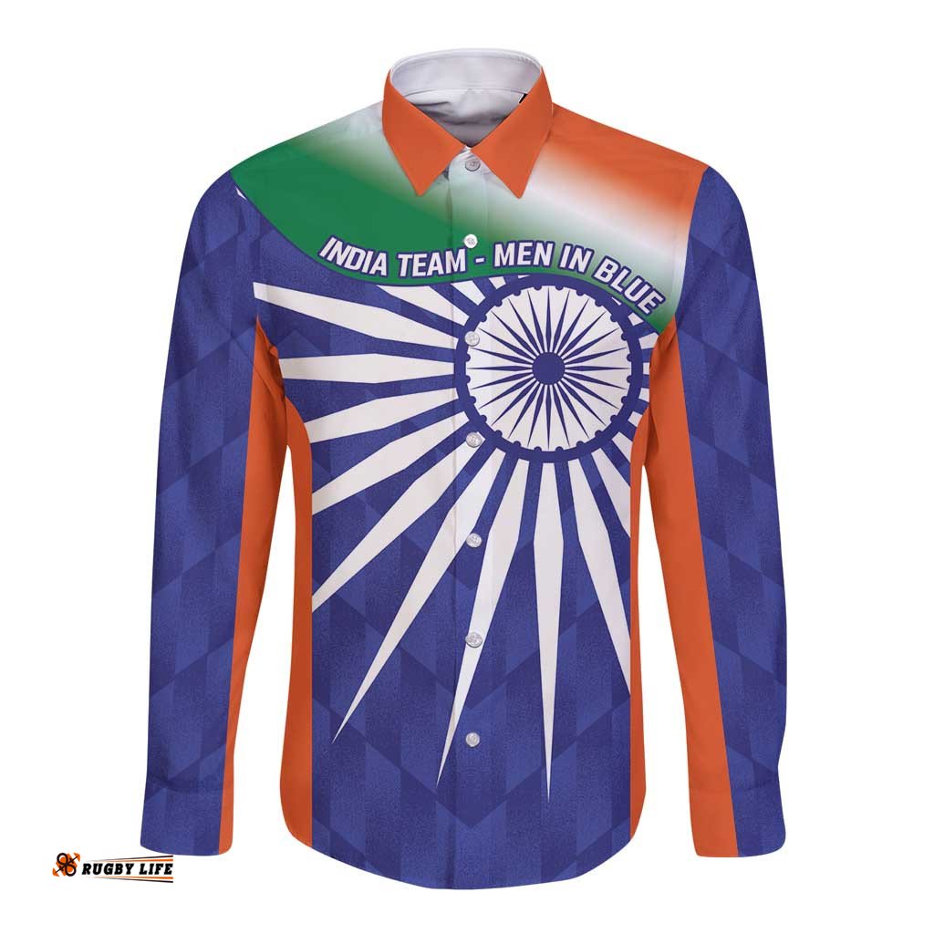 India Cricket Custom Long Sleeve Button Shirt Ashoka Chakra with Flag Style LT9