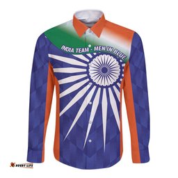 India Cricket Custom Long Sleeve Button Shirt Ashoka Chakra with Flag Style LT9