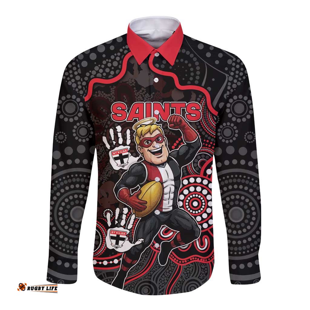 Custom Saints Football Long Sleeve Button Shirt Aboriginal Dot Art Pattern DT05