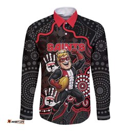 Custom Saints Football Long Sleeve Button Shirt Aboriginal Dot Art Pattern DT05