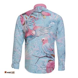 Galah Birds Australia Baby Blue & Pink Long Sleeve Button Shirt LT7