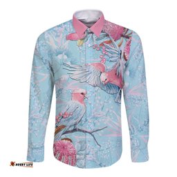 Galah Birds Australia Baby Blue & Pink Long Sleeve Button Shirt LT7