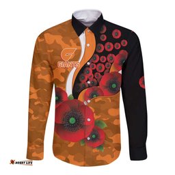 Greater Giants ANZAC Personalised Long Sleeve Button Shirt Lest We Forget Poppy Camo LT9