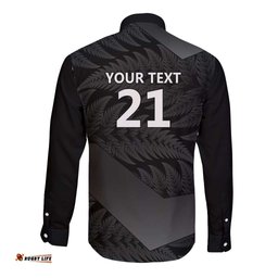 New Zealand Cricket Custom Long Sleeve Button Shirt Potae Pango Black Fern Pattern LT9