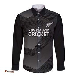 New Zealand Cricket Custom Long Sleeve Button Shirt Potae Pango Black Fern Pattern LT9