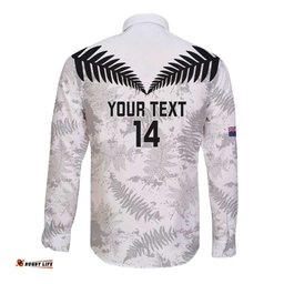 Custom New Zealand Silver Fern Football Long Sleeve Button Shirt Go Aotearoa Grunge White LT14