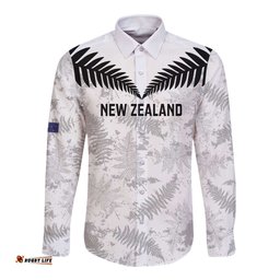 Custom New Zealand Silver Fern Football Long Sleeve Button Shirt Go Aotearoa Grunge White LT14