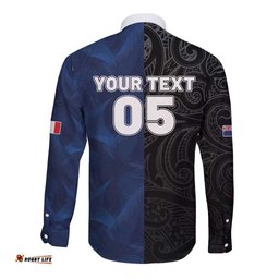 France And New Zealand Rugby Custom Long Sleeve Button Shirt Les Bleus Rooster With Maori Tiki LT05