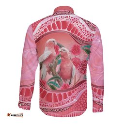 Indigenous Pink Galah Australia Long Sleeve Button Shirt Australian Hakea Aboriginal Art Proud LT14
