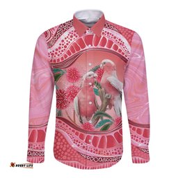 Indigenous Pink Galah Australia Long Sleeve Button Shirt Australian Hakea Aboriginal Art Proud LT14