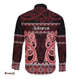 Kia Ora New Zealand Long Sleeve Button Shirt Maori Language Week Whero Taniko Motif LT14