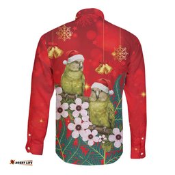 New Zealand Kakapo Christmas Long Sleeve Button Shirt Owl Parrot Santa Sliver Fern Manuka - Red LT14