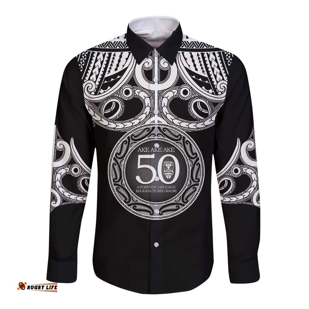 Kia Kaha Te Reo Maori New Zealand Long Sleeve Button Shirt 50th Anniversary Ake Ake Ake LT14