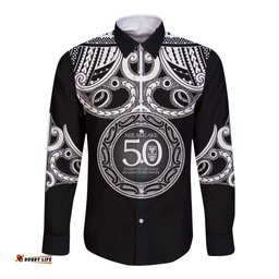 Kia Kaha Te Reo Maori New Zealand Long Sleeve Button Shirt 50th Anniversary Ake Ake Ake LT14