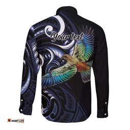 New Zealand Kea Bird Personalised Long Sleeve Button Shirt Maori Tribal Koru Art LT9
