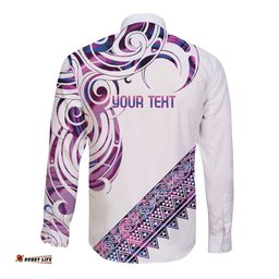 Mawhero Paua shell Kowhaiwhai Taniko Personalised Long Sleeve Button Shirt Turtle Tattoo Maori Tribal Style LT9
