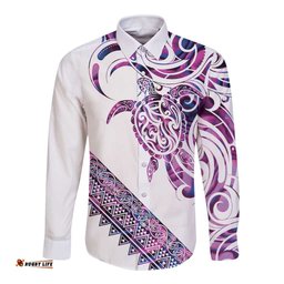 Mawhero Paua shell Kowhaiwhai Taniko Personalised Long Sleeve Button Shirt Turtle Tattoo Maori Tribal Style LT9